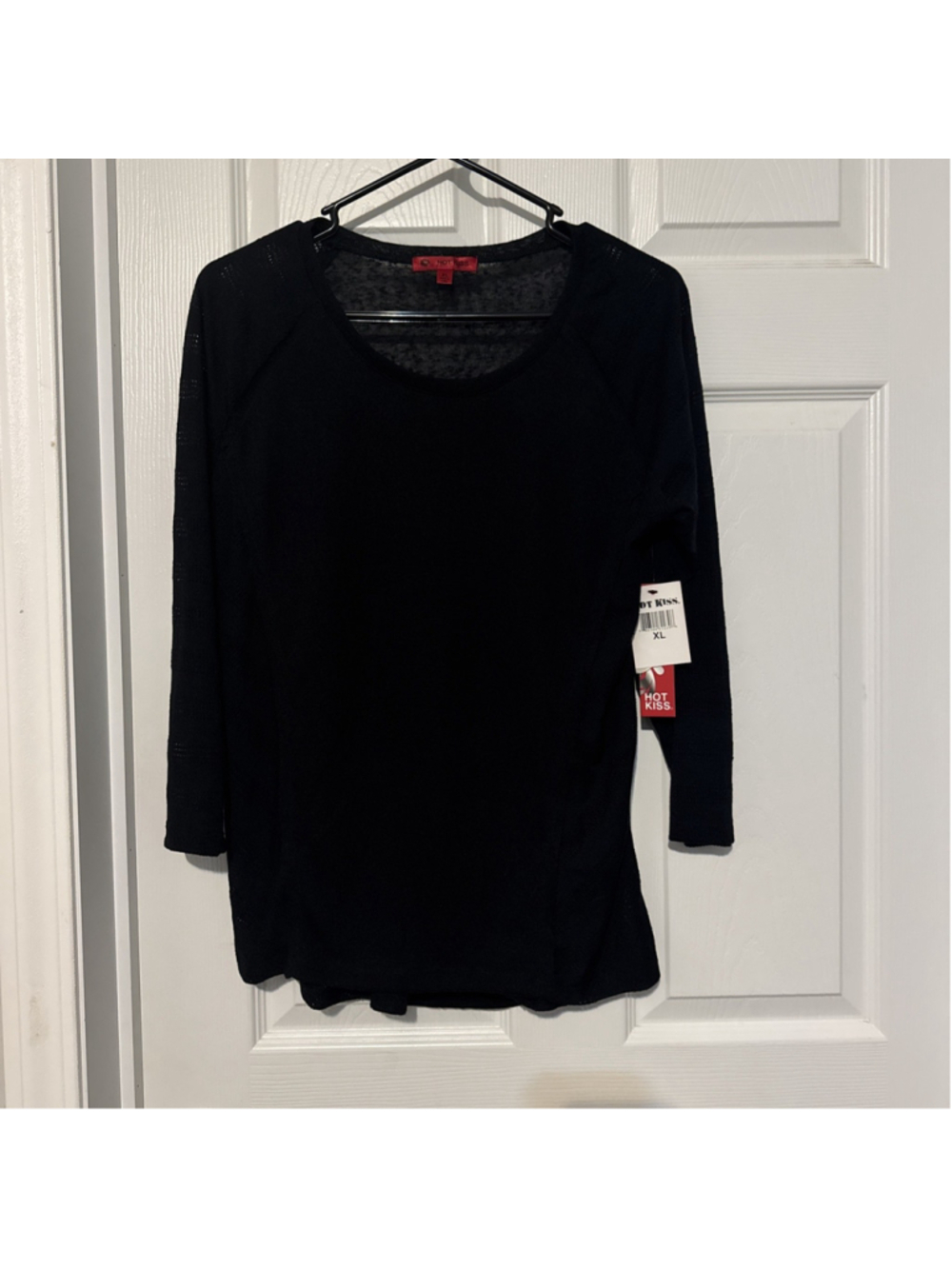 New NWT Black HOT KISS Round Neck Fitted Sheer Through Top Shirt Xl 3/4 Sleeve